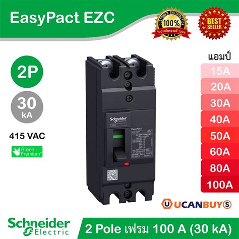 Schneider MCCB EasyPact EZC ชนด 2ชนด 2 โพล ขนาดเฟรม 100 A 30 kA