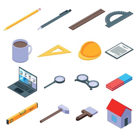 Conjunto De Iconos De Equipo De Arquitecto Estilo Isom Trico