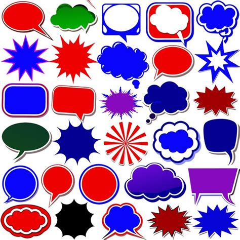 Collection Of Colorful Speech Bubbles And Starburst Shapes With White