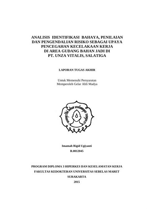 Pdf Analisis Identifikasi Bahaya Penilaian Dan Eprints Uns Ac Id