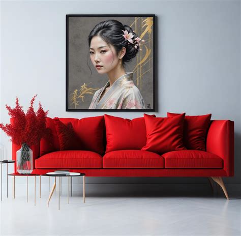 Japanese Girl Portrait Asian Printable Wall Art Oriental Beauty Digital