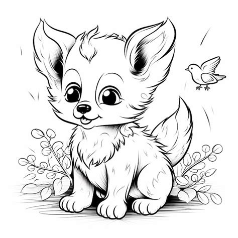 Premium Photo Coloring Pages Of A Little Dog Sitting In The Grass