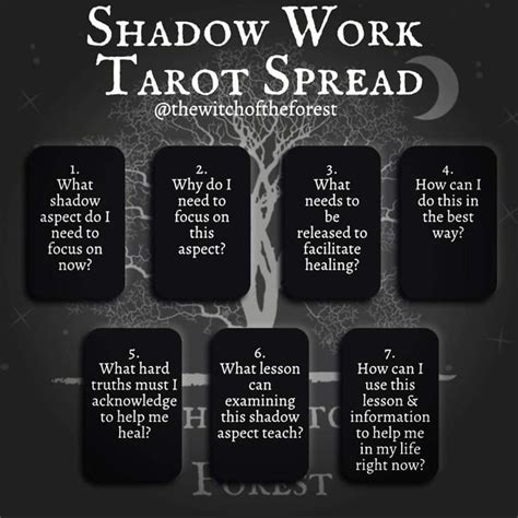 The Shadow Work Tarot Spread Is Shown In Black And White With Five