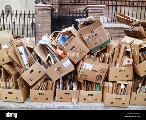 Cardboard Trash Bundled For Pick Up And Recycling In New York On Stock