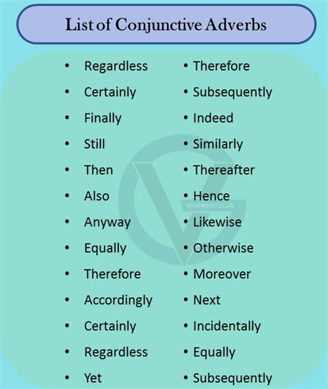 List of Conjunctive Adverbs PDF - Definition and Infographics ...