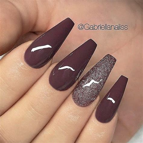 Repost Burgundy Brown And Glitter On Long Coffin Nails