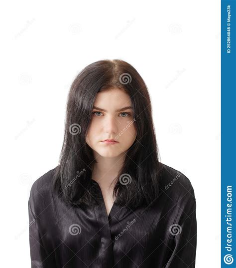 Brunette Chica Con Camisa Negra De Fondo Blanco Foto De Archivo Imagen De Europeo Persona