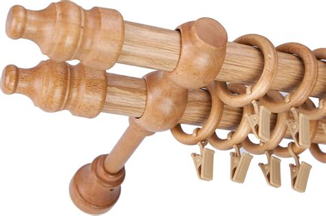 Nantural Wood Double Wooden Curtain Pole 200 Cm 78 74 Light Oak