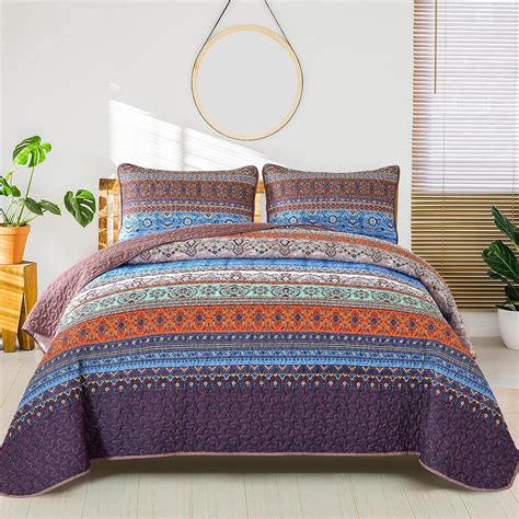 Amazon WONGS BEDDING Boho Queen Quilt Set Purple Bohemian Queen