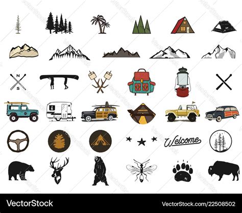 Vintage Hand Drawn Adventure Symbols Hiking Vector Image