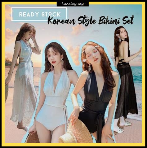 READY STOCK 2PCS Korean Style Summer Holiday Mood Swimsuit Swimwear Bikini 现货3件套泳衣泳装套装 L087