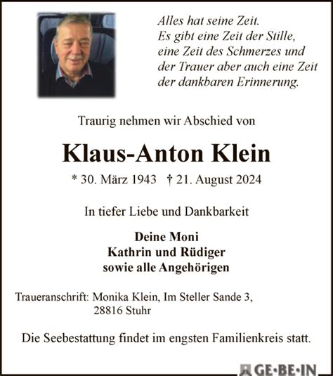 Traueranzeigen Von Klaus Anton Klein Trauer Kreiszeitung De