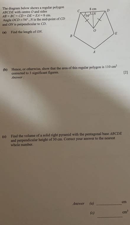 Solved The Diagram Below Shows A Regular Polygon ABCDE With Centre O