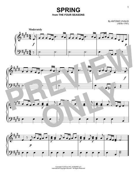 Antonio Vivaldi "Spring" Sheet Music for Piano Solo | Download PDF - 22140