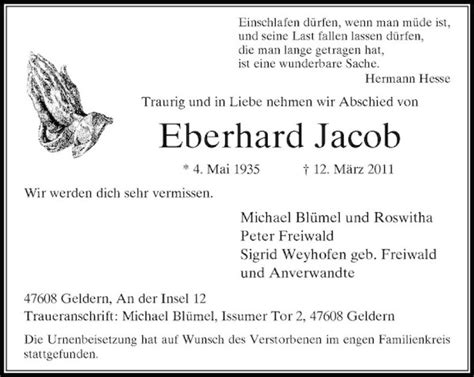 Alle Traueranzeigen F R Eberhard Jacob Trauer Rp Online De