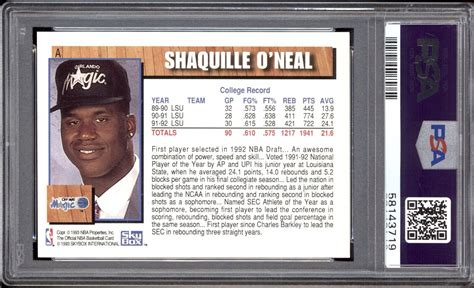 SHAQUILLE SHAQ ONEAL PSA 10 1992 NBA HOOPS A ROOKIE DRAFT REDEMPTION