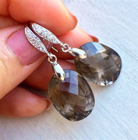 Brown Smoky Topaz Dangle Earrings Natural Smoky Quartz Stone Etsy