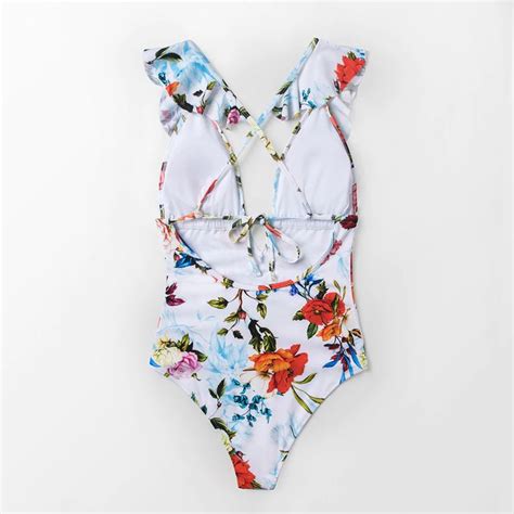 Free Shipping Women Ruffle V Neck Swimwear Jkp1766 Floral One Piece