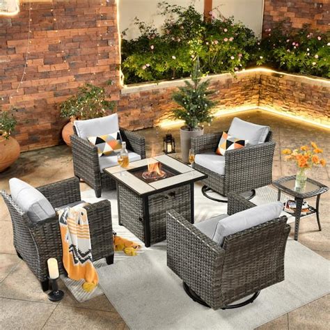 Ovios New Vultros Gray Piece Wicker Patio Fire Pit Conversation Set