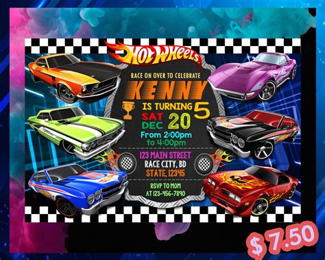 Cumplea Os De Hot Wheels Invitaci N De Cumplea Os Invitaci N Etsy