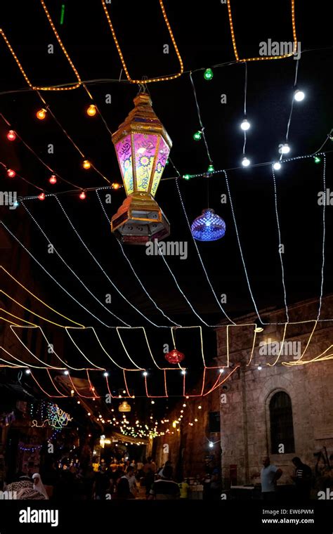 Festive Lights And Fanous Ramadan Decorations In An Alley In The Muslim