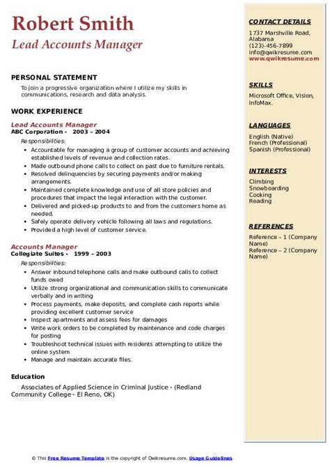 Accounts Manager Resume Samples Qwikresume