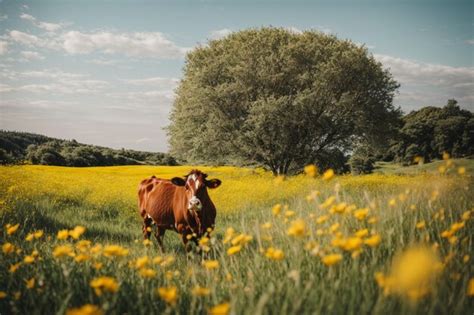 Foto De Una Vaca En El Campo Foto Premium