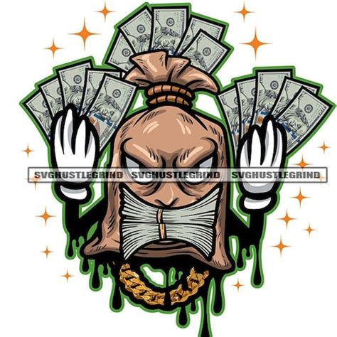 Money Bag Cartoon Character Holding Money Stacks Cash Bank - Etsy