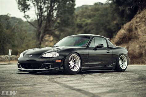 Black Mazda Miata Mx With Custom Ccw Three Piece Forged Wheels