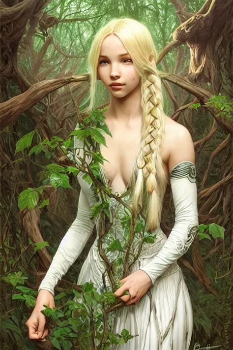 Female Elf Mage Portrait Surrounded By Forest By Stable Diffusion