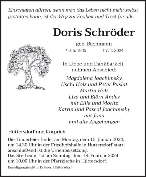 Traueranzeigen Von Doris Schr Der Saarbruecker Zeitung Trauer De