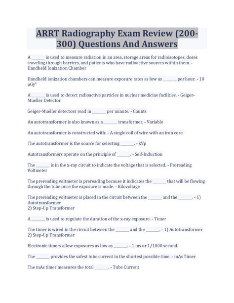 ARRT Radiography Exam Review 200 300 Questions And Answers Exams