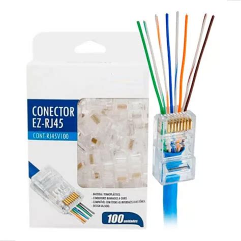 Conector Rj45 Ez Crimp Macho Vazado Cat5e Cabo De Rede 100un MercadoLivre