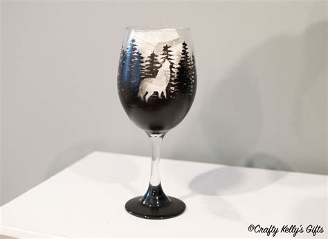 Howling Wolf Wine Glass Hand Painted Wine Glass Personalized Etsy