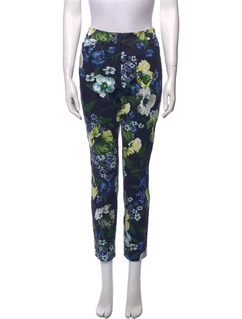 Erdem Floral Print Skinny Leg Pants Blue 10 25 Rise Pants Clothing