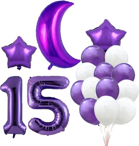 Buy 15th Birthday Balloon 15th Birthday Decorations Purple 15 Balloons Happy 15th Birthday Party ...