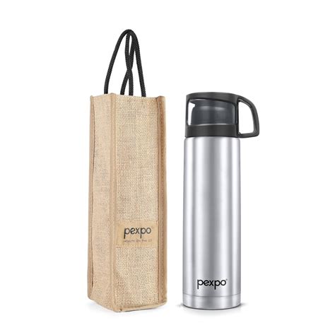 Pexpo Fererro ISI Certified Vacuum Insulated Hot Cold Stainless Steel Flask Jute Bag Ml