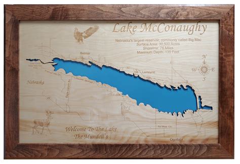 Lake McConaughy, Nebraska - Laser Cut Wood Map| Personal Handcrafted ...