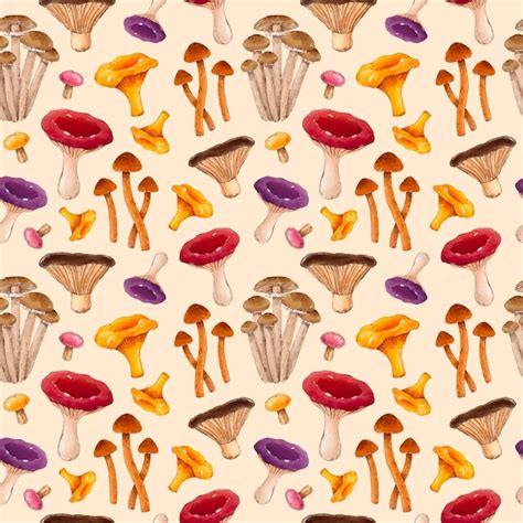 Free Vector Hand Painted Watercolor Mushroom Pattern