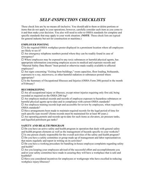 PDF OSHA Self Inspection Checklist DOKUMEN TIPS