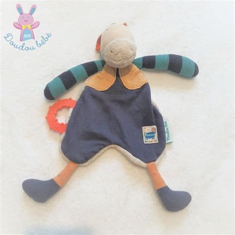 Doudou Plat Ane Cheval Zig Et Zag Bleu Ray Color Moulin Roty