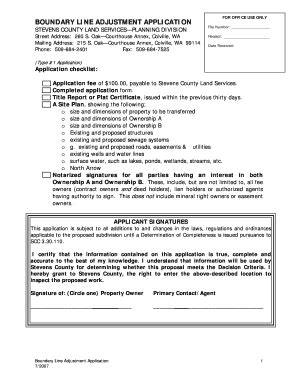 Fillable Online Co Stevens Wa BOUNDARY LINE ADJUSTMENT APPLICATION