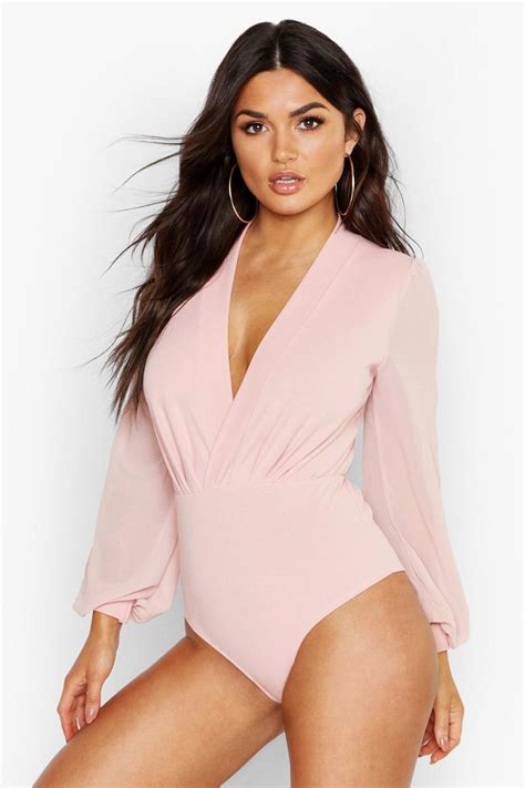 Wrap Chiffon Split Sleeve Bodysuit Boohoo