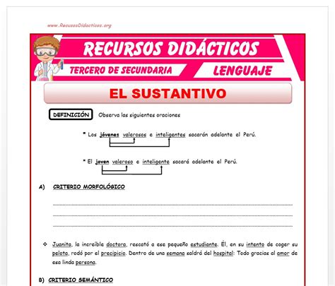 El Sustantivo para Tercero de Secundaria Recursos Didácticos 2024