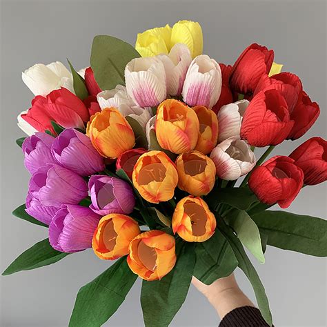 Cheers US Artificial Tulips Flowers Real Touch Pink Tulips Fake Holland