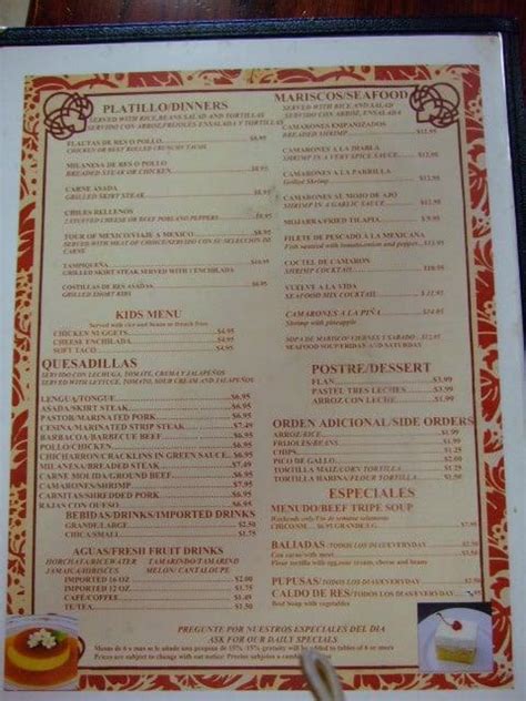 Menu At Tu Tienda Latina Taqueria Restaurant Baton Rouge Siegen Ln