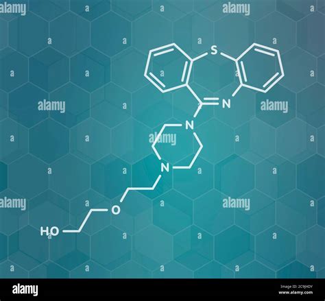 Quetiapine Antipsychotic Drug Molecule White Skeletal Formula On Dark