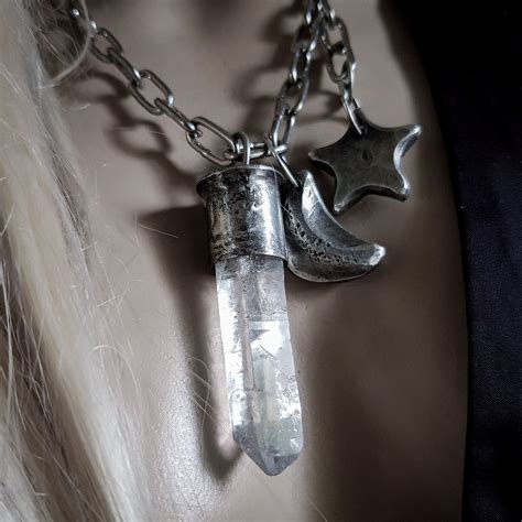 Clear Himalayan Quartz With Crescent Moon And Star Tourmaline Stone