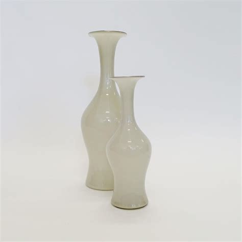 Paolo Venini Pair Of Opalino Vases For Venini In Light Grey Italy