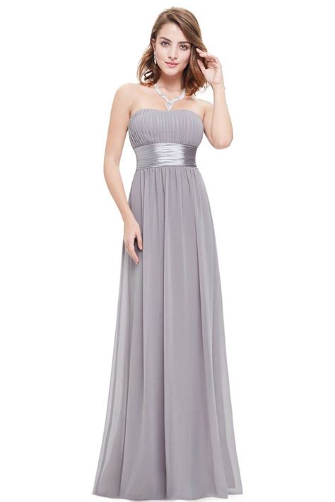 Strapless Ruched Bust Grey Chiffon Long Bridesmaid Dress 43